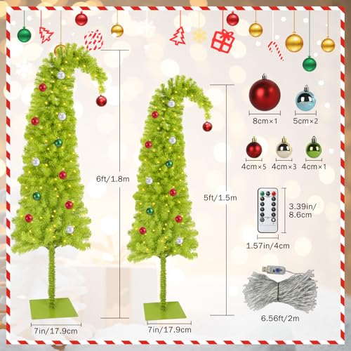 5ft Lime Green Artificial Christmas Tree with 150 LED Lights & Ornaments