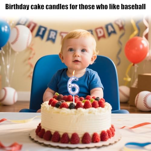 Baseball Number 6 Birthday Candle - Sports Cake Topper Decoration