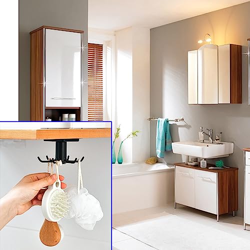 Black 360° Rotating Utility Hooks - Nail-Free Adhesive Kitchen Storage (2pcs)