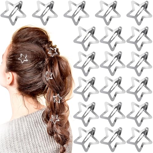 Mxxipp 20pcs Star Hair Clips for Women, Non-Slip Silver Metal Snap Barrettes