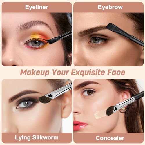 MUIIGOOD 3 Pcs Eyeliner and Eyebrow Brush Set, Ultra Thin Angled Brushes