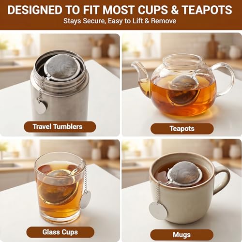 Stainless Steel Tea Infuser 2-Pack - Extra Fine Mesh Strainer & Scoop Clip