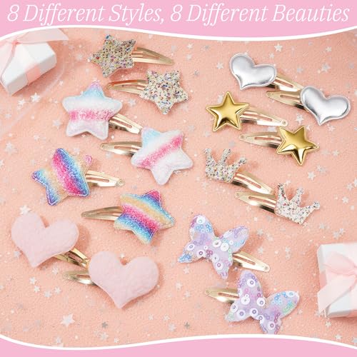 HOVEOX 16-Piece Sparkly Toddler Hair Clips & Cute Barrettes for Girls