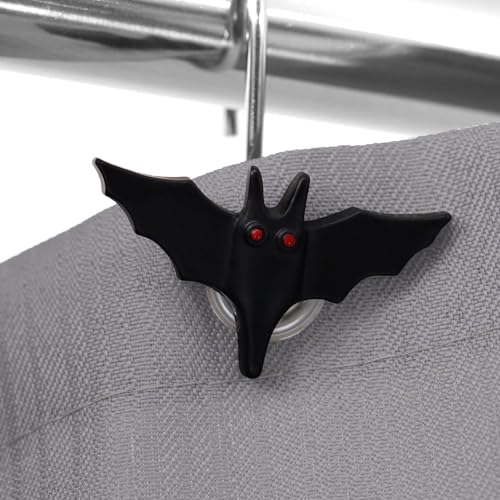 Black Bat Halloween Shower Curtain Hooks - 12 Decorative Rings