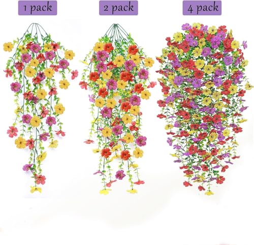 Artificial Flowers for Outdoors UV Resistant Hanging Flowers - Mix Color, 4 Pack