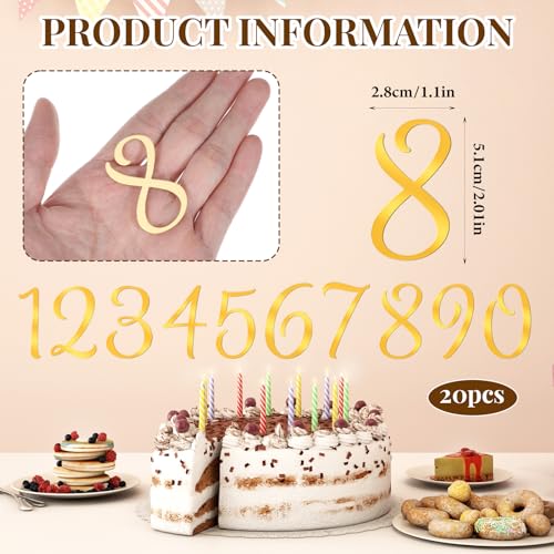 20 Pcs Gold Acrylic Number Cake Toppers for Birthdays & Weddings