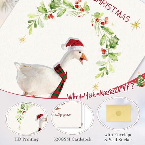 Funny Silly Goose Christmas Card 5.5x8 Inch with Envelope and Seal