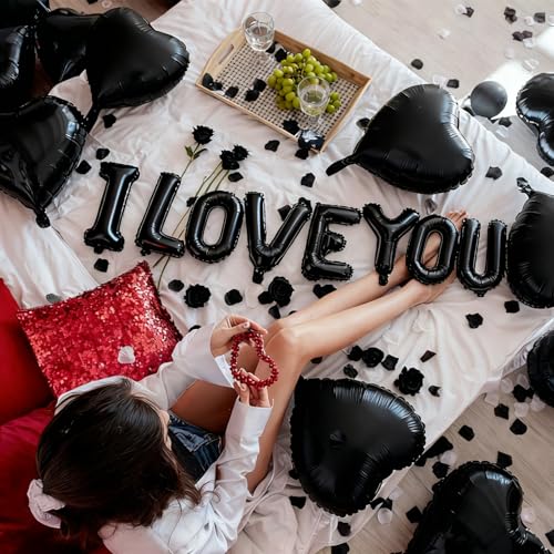 I Love You Heart Balloon Set with 500 Black Rose Petals