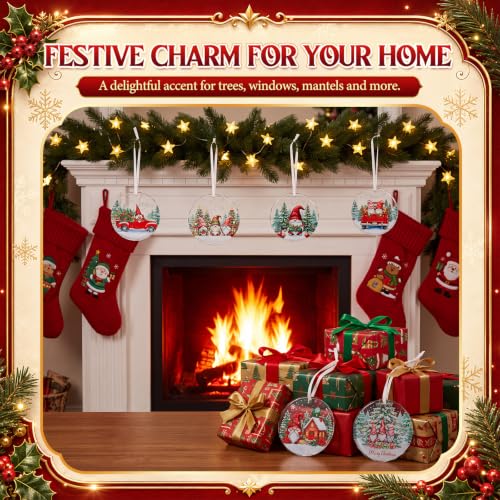 Crystal Glass Christmas Ornament Set - Gnomes, 6 Pack Holiday Decorations