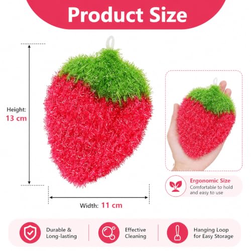 Rose Red Strawberry-Shaped Dish Scrubber - Non-Scratch Reusable Kitchen Cleaning Tool