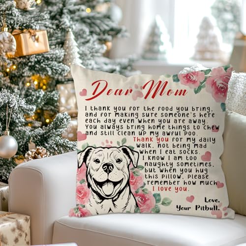 Pitbull Mom Pillow Cover 18x18 Inch Dog Lover Throw Pillowcase