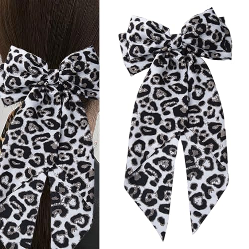 Big Leopard Print Hair Bow Clip - Oversized Satin Ribbon Barrette