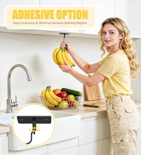 Metal Banana Hook Hanger Under Cabinet - 360° Rotatable, Compact Design