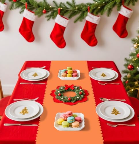 Orange Scalloped Plastic Table Runner - 6 Pcs Disposable 14x108 Inch for Wedding Party