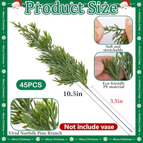 60 Pcs Artificial Christmas Pine Branches with Red Berries - Faux Holiday Decor