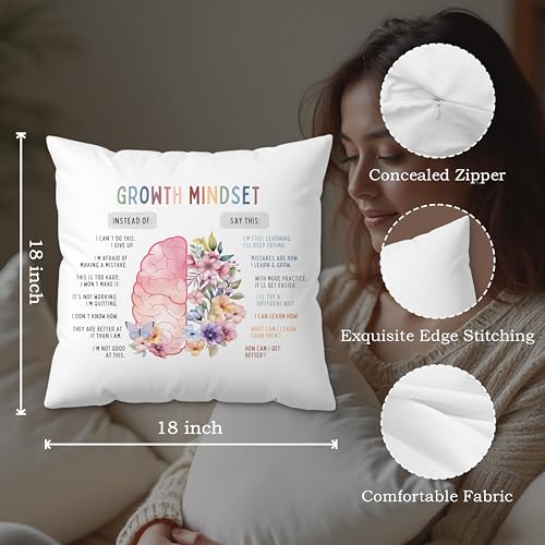ROXMART Growth Mindset Decorative Pillow Covers, 18x18 Flannelette Case