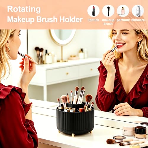 360° Rotating Makeup Brush Holder Organizer - Black