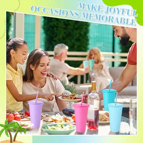 Honeydak 60 Pack Plastic Cups with Lids & Straws, Macaron Color - 24-27oz