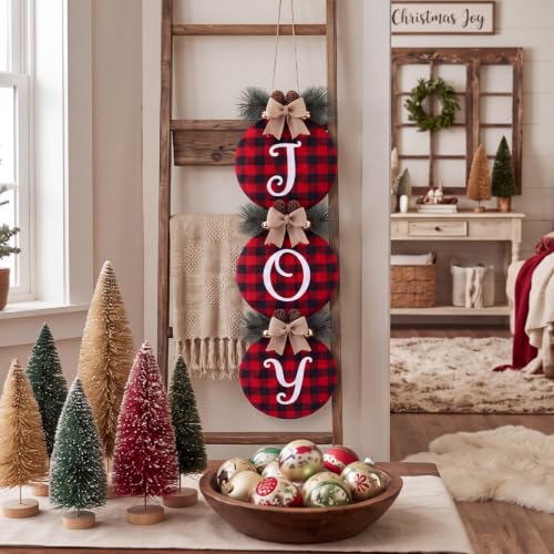 Christmas Joy Wreath for Front Door 29.5 Inch Buffalo Plaid Holiday Decor - Variation of This Listing