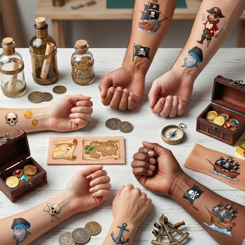 Gameza Pirate Temporary Tattoos - 200+ Party Favors & Skull Crew Designs