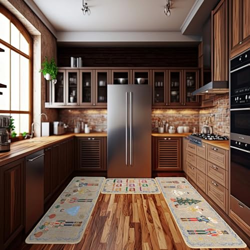 Watercolor Nutcrackers Christmas Kitchen Rugs Set - Non Slip Holiday Mats - 3 Sizes