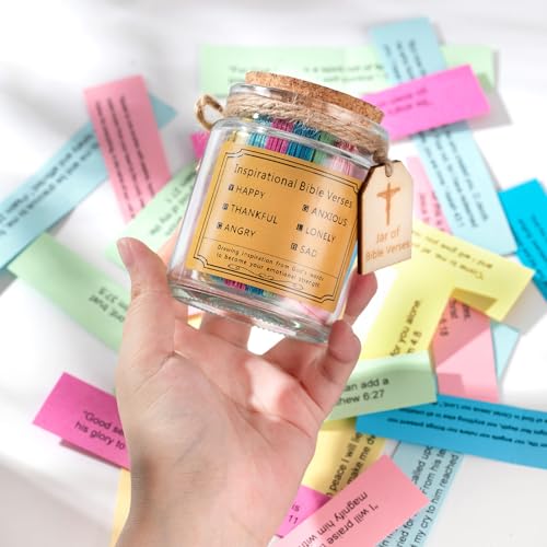 Bible Verse Jar with 96 Color-Coded Scripture Cards in Glass Cork Bottle