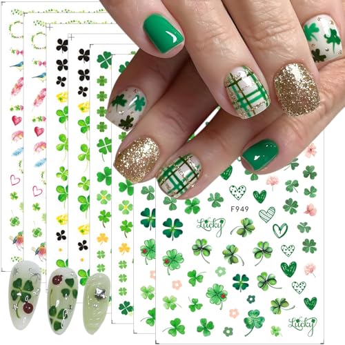 St. Patrick's Day Shamrock Nail Art Stickers 3D Self-Adhesive Lucky Clover Decals 8 Sheets