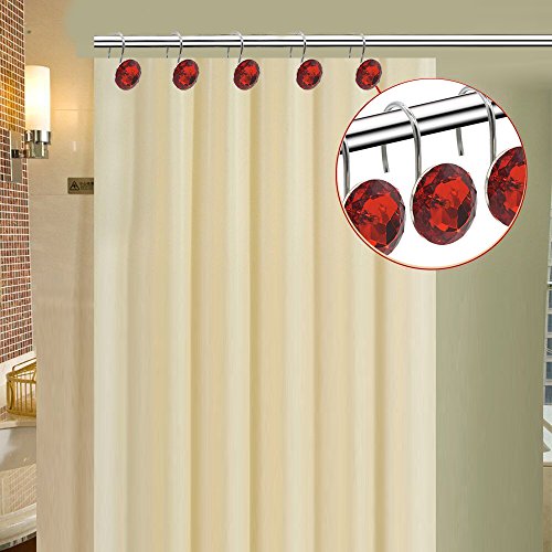 FINROS 12-Piece Red Diamond Crystal Bling Shower Curtain Hooks Rings