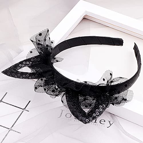 Black Lace Cat Ears Headband with Bowknot Cosplay Party Hair Hoop