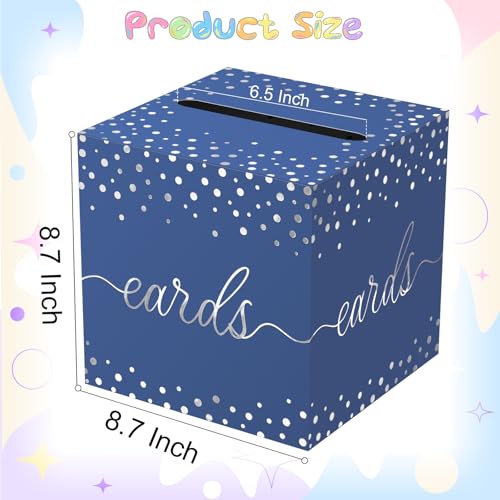QISOLIY Navy Blue Card Box with Silver Foil Dots 8.7 Inch Gift Holder