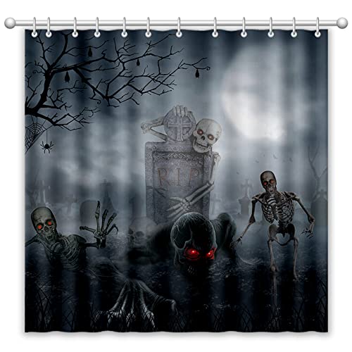 APROPHIC Halloween Shower Curtain Black2 - Ghost Skeleton Design, 72x72 inches, Waterproof Fabric with Hooks