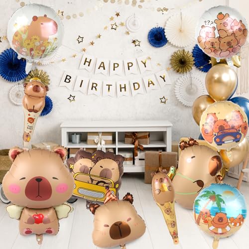 Capybara Birthday Party Decorations - 10 PCS Mylar Foil Balloons