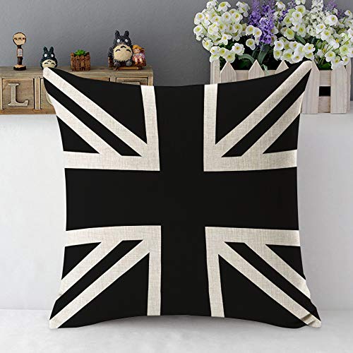 Mugod Union Jack Throw Pillow Cover - 18x18 Inch Cotton Linen