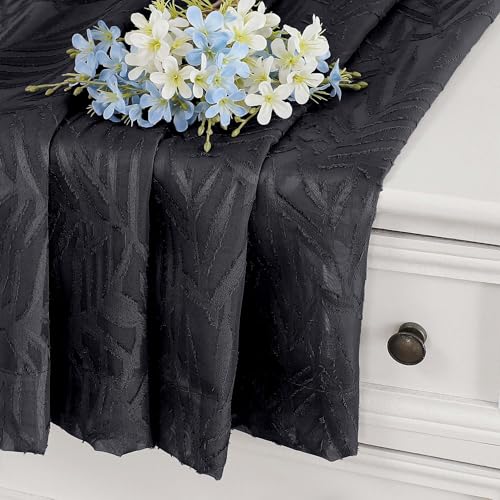OVZME Black Leaf Jacquard Window Valances 14" Length, 2 Panels