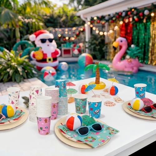 Christmas Disposable Paper Cups - Summer Christmas Style, 100 Pieces