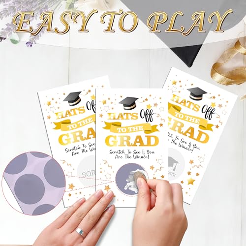 Graduation Scratch Off Game Cards 50 Pcs White Gold Party Activity