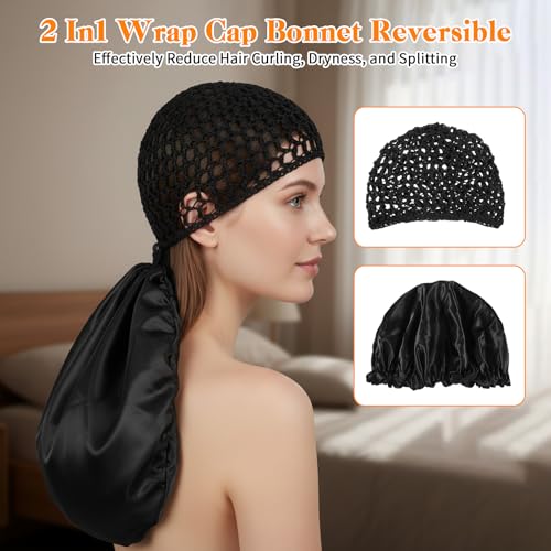 Heclia 2-in-1 Adjustable Sleep Bonnet and Hair Net for Long Hair