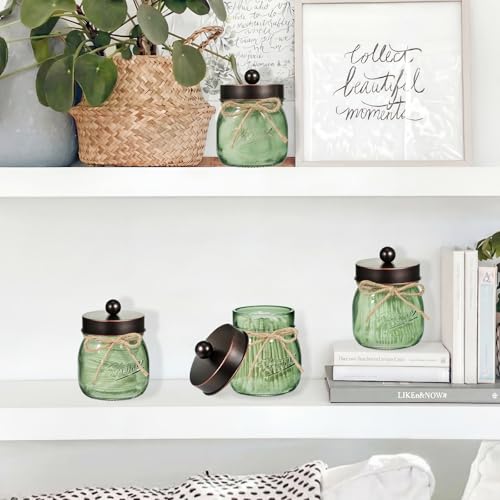 SheeChung 2 Pack Green Mason Jar Qtip Dispenser with Oil Rubbed Bronze Lids