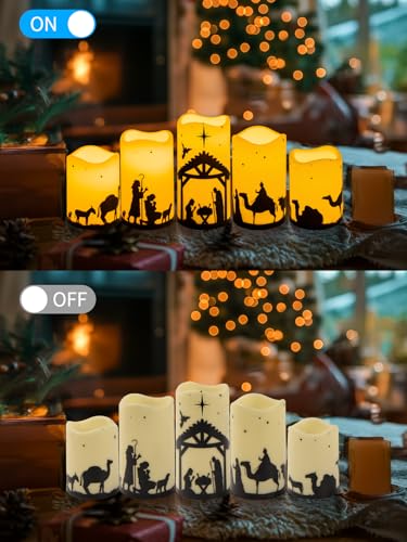 Nativity Scene Candles with Remote Control - 5 Pcs Flameless Christmas Decor with Timer