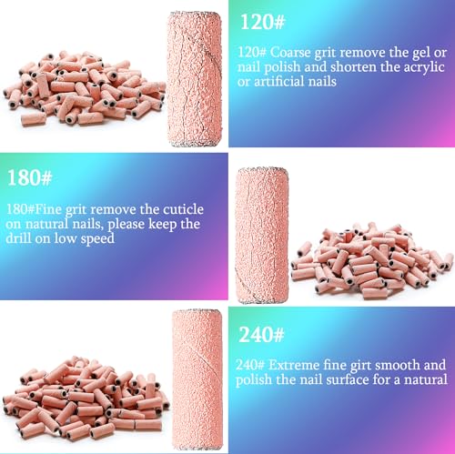 ERUIKA Pink 120 Grit Mini Nail Sanding Bands with Mandrel Bit - 80pcs