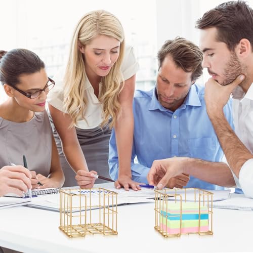 Gold Metal Sticky Note Holder Set - 2 Pcs Memo Cube Dispenser