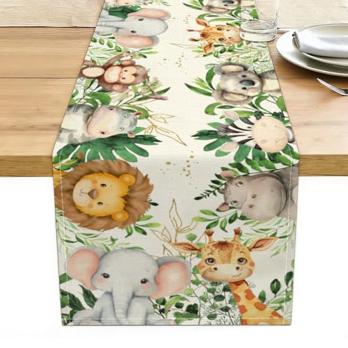 Elephant Giraffe Baby Shower Table Runner - Animal Seasonal Spring Decoration - 13x72 Inches