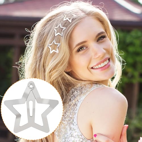 Isslly Silver Star Hair Clips 30 Pcs - Metal Snap Barrettes for Women