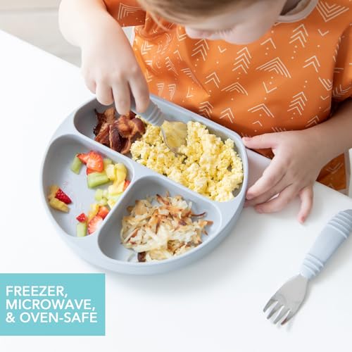 Bumkins Toddler & Baby Suction Plate Gray-Blue Divided Silicone Feeding Dish
