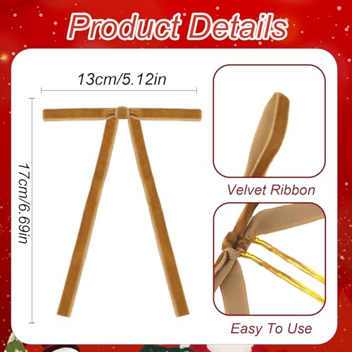 24 Pcs Khaki Velvet Christmas Bows for Tree & Wreath Decor