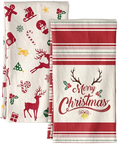 Miss Adola Antler Christmas Flour Sack Kitchen Towels - 18x26 Inch 2-Pack