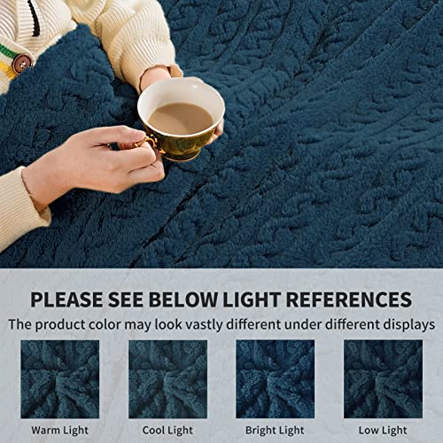 FY FIBER HOUSE 3D Pattern Fleece Throw Blanket, Navy, 50"x60"