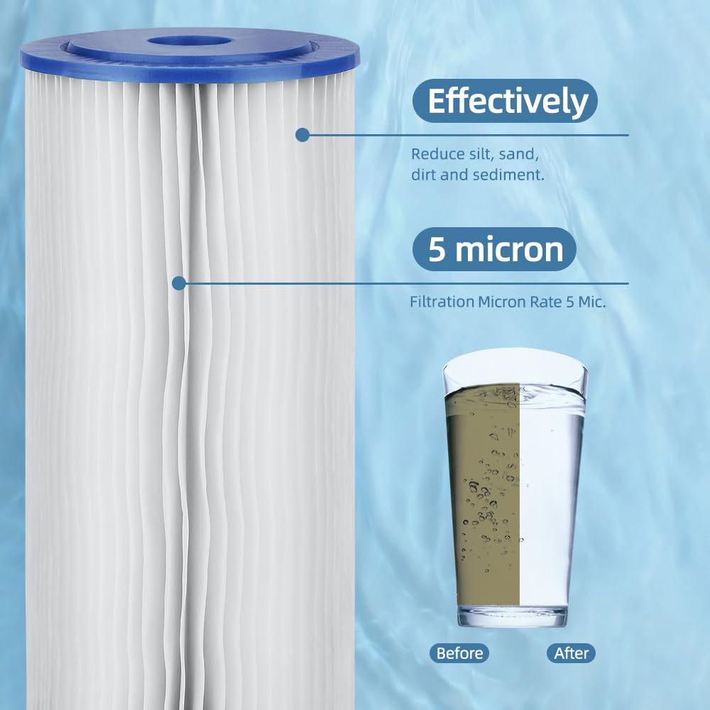 Geekpure Whole House Pleated PP Polypropylene Sediment Replacement Filters -4.5" x 20"-5 Micron -Pack of 4