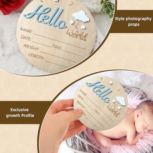 Hello World Baby Announcement Sign - 5.9 Inch Wooden Keepsake