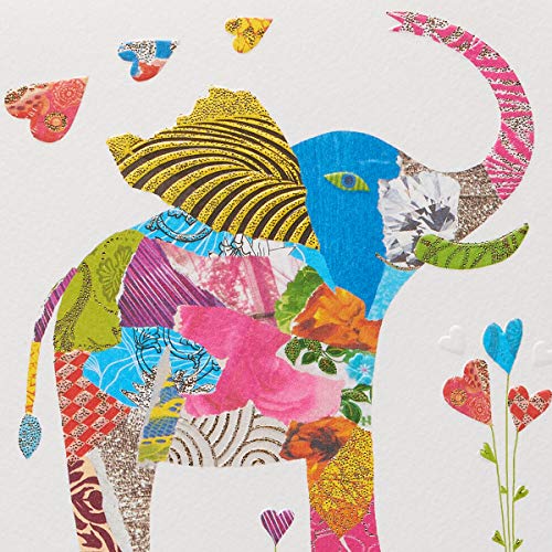 Papyrus Birthday Card - Collage Elephant Design with Foil Accents